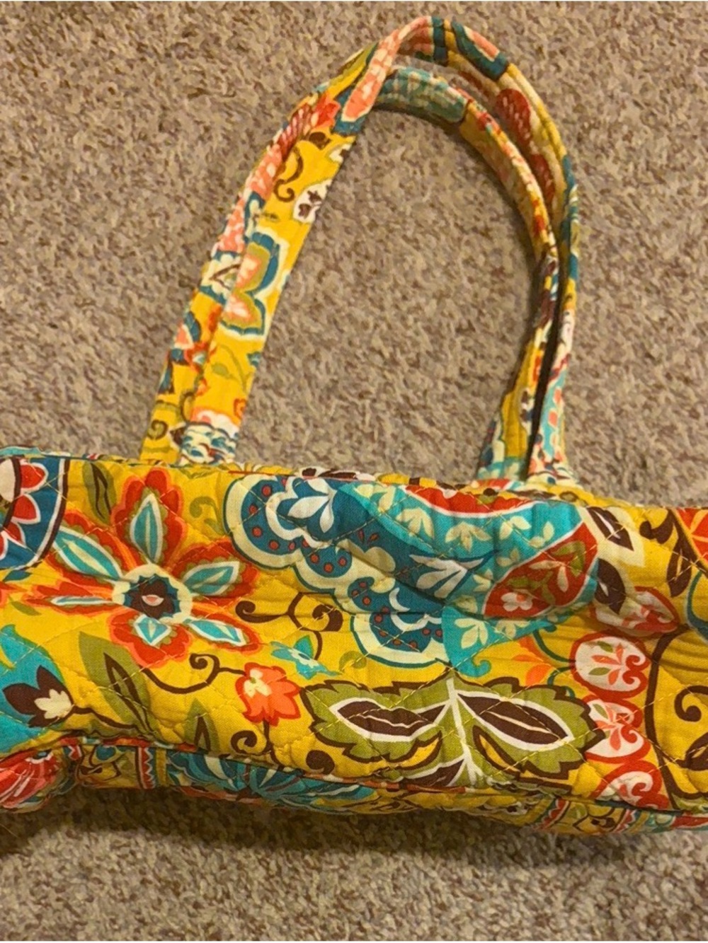 Vera Bradley Yellow Floral Quilted Tote with Teal, Red, Pink and Brown Accents - Picture 3 of 5